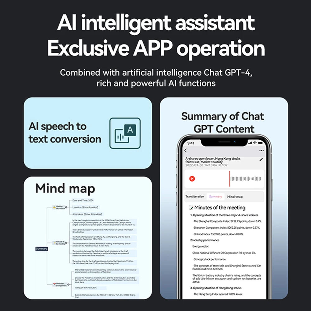AI Smart Voice Recorder App Control Voice Recorder Mini Audio Voice Recorder Language Translation Magnet Adsorb Dictaphone