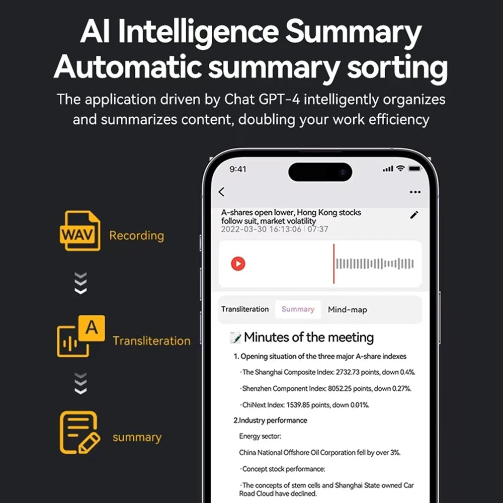 AI Smart Voice Recorder App Control Voice Recorder Mini Audio Voice Recorder Language Translation Magnet Adsorb Dictaphone